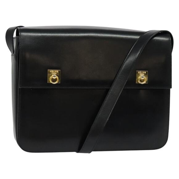 CELINE Shoulder Bag Leather Black Gold - Picture 1 of 13